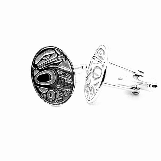 Cufflinks - Sterling Silver - Oval - Eagle - 18mm