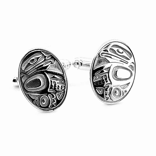 Cufflinks - Sterling Silver - Oval - Eagle - 18mm