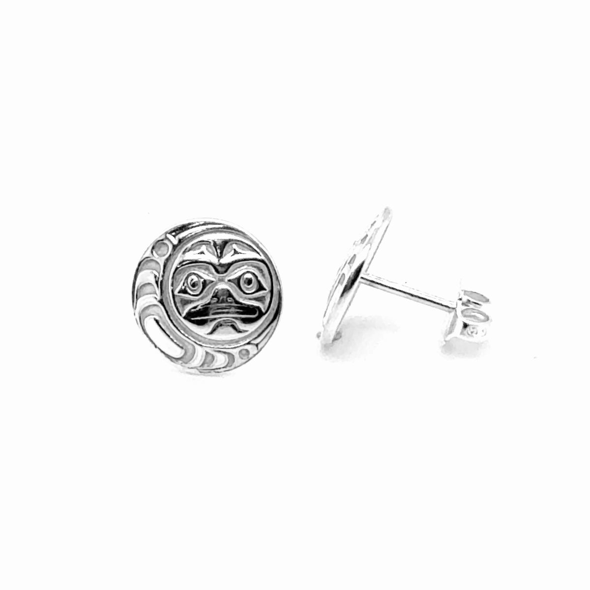 Studs - Sterling Silver - Round - Small - Moon - 12mm