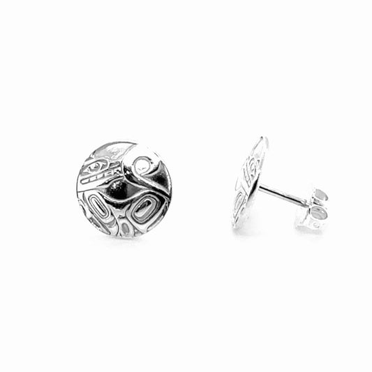 Studs - Sterling Silver - Round - Small - Wolf - 12mm
