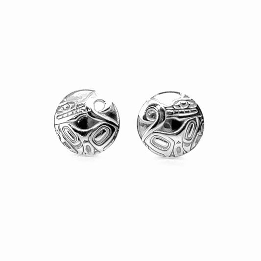 Studs - Sterling Silver - Round - Small - Wolf - 12mm