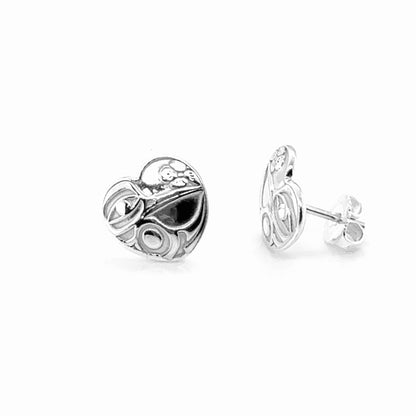 Studs - Sterling Silver - Heart - Small - Hummingbird - 12mm