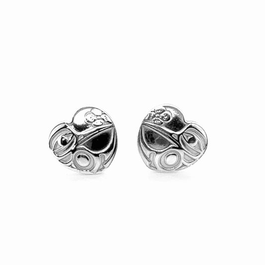 Studs - Sterling Silver - Heart - Small - Hummingbird - 12mm