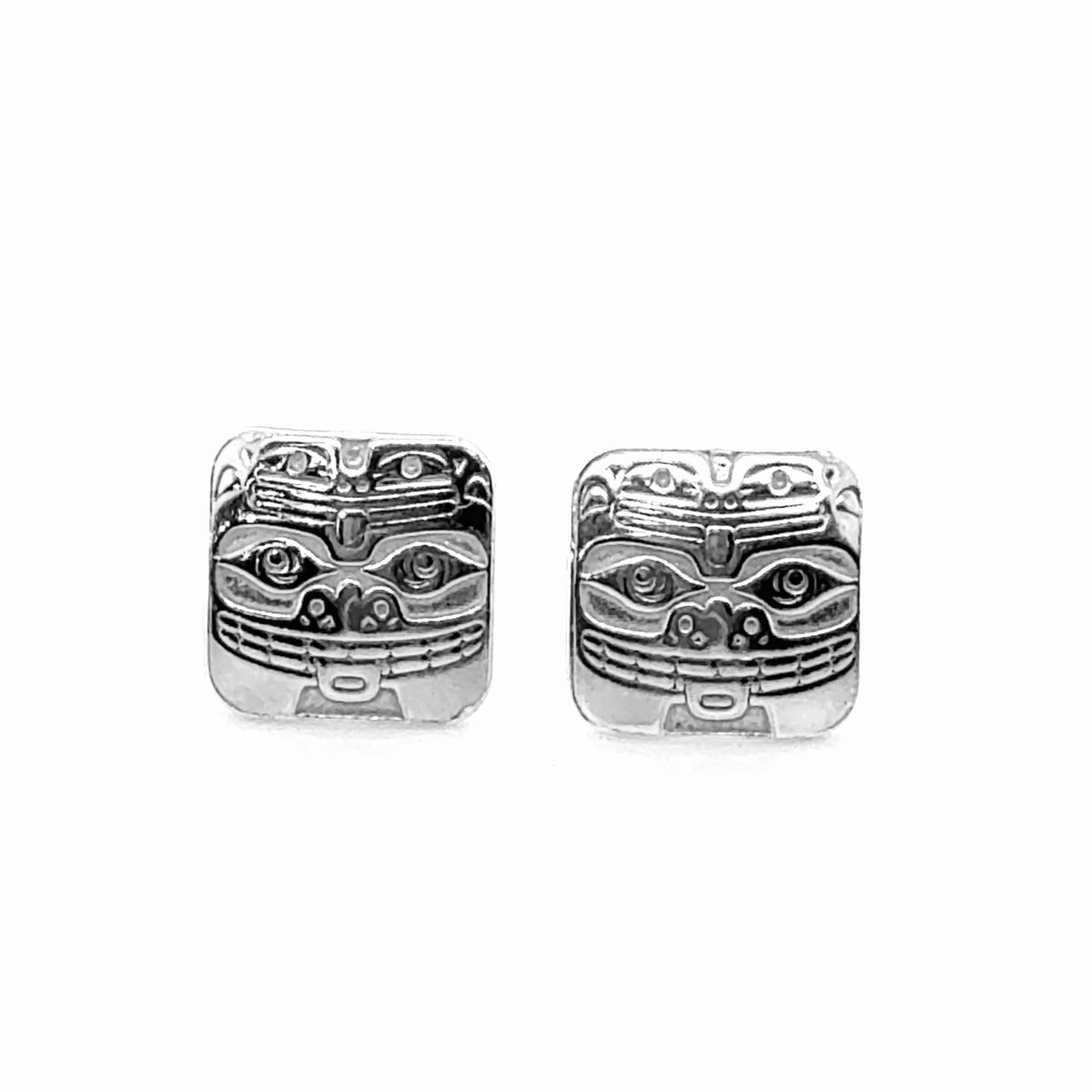 Studs - Sterling Silver - Square - Small - Bear & Frog - 12mm