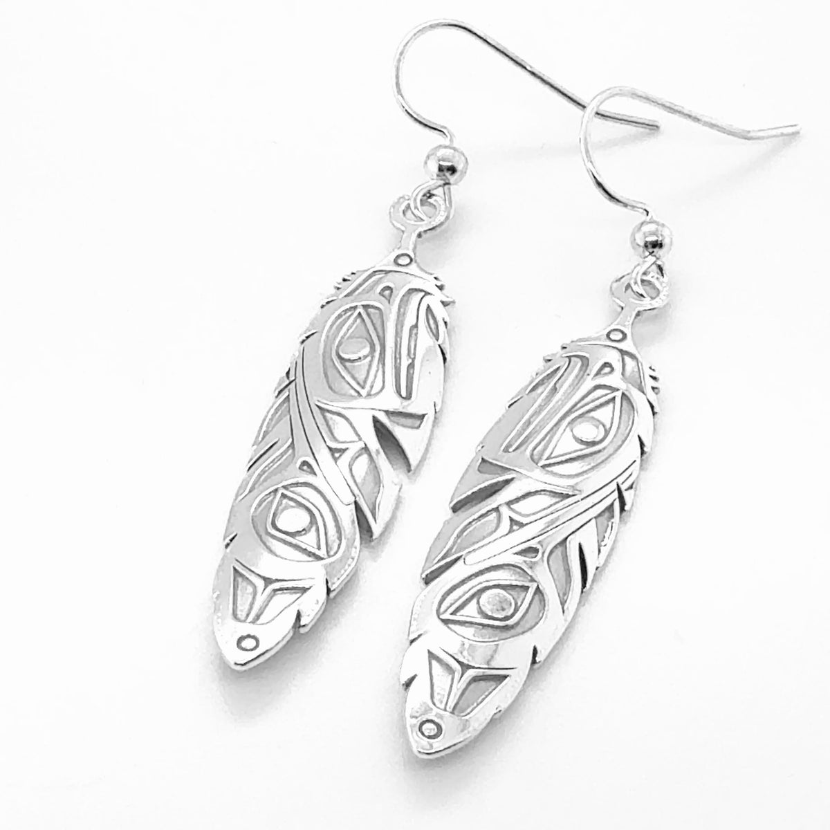 Earrings - Sterling Silver - Drop - Feather - Eagle & Hummingbird