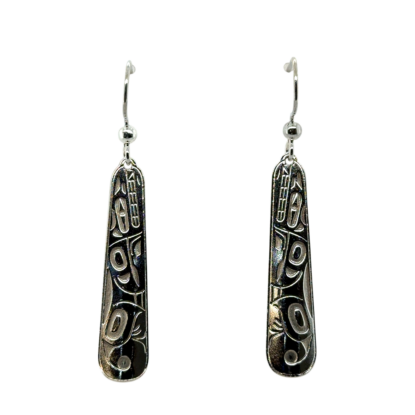 Earrings - Sterling Silver - Drop - Long Teardrop - Wolf - 35mm