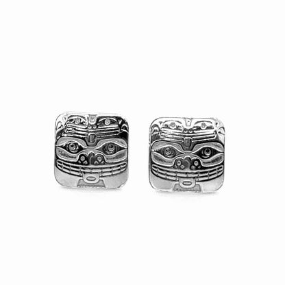 Studs - Sterling Silver - Square - Small - Bear & Frog - 12mm