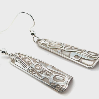 Earrings - Sterling Silver - Drop - Long Triangle - Wolf - 32mm